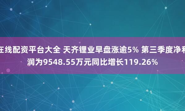 在线配资平台大全 天齐锂业早盘涨逾5% 第三季度净利润为9548.55万元同比增长119.26%